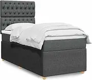 vidaXL King Single Box Spring Bed - Dark Grey Fabric Frame, Medium Firm Pocket Spring Mattress, Adjustable Headboard