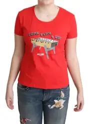 Moschino Chic Red Cotton Tee with Playful Women's Print Authentic