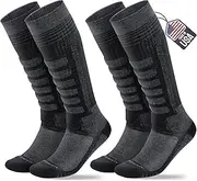 [SAMSOX] 2-Pair Merino Wool Ski Socks, Made in USA Over-the-Calf Skiing and Snowboarding Socks for Men & Women (Ashland)