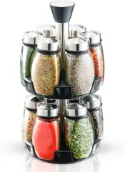 Spice Organizer Rack Cabinet Seasoning Includes12 Empty Jars Labels Rotating