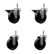 4 Inch Phenolic Wheel Swivel 7/16 Inch Grip Ring Stem Caster Set 2 Brakes SCC