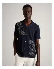 [Blaq] Remi Abstract Print Short Sleeve Lyocell Shirt in Navy