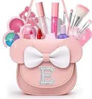 Vodolo Non Toxic Makeup for Little Girls,Safe Kids Real Makeup Sets for Girls Age 3-8 with Initial E Bag,Play Make Up Kit for Girl Easter Baskets Christmas Birthday Gift Ideas