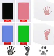 UKKQES 4-Pack Inkless Hand and Footprint Kit,Inkless Hand and Footprint Kit Clean Touch Ink Pad for Newborn Baby Pet Paw Print Kit(4 Ink Pads,8 Imprint Cards) (Black、Pink、Blue、Green)