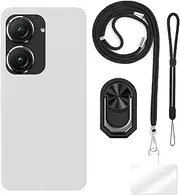 [ESACMOT] Case Designed for Asus ZenFone 9(5.92 inch) Case + Adjustable Crossbody & Neck Lanyard, Soft Wrist Strap and Mecha Style Finger Ring Holder with kickstand