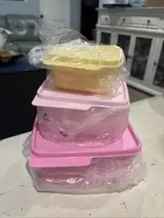 Tupperware Keep Tabs Nesting Stacking Square Lunch Containers 3 Pinks Yellow~NEW