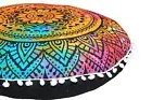 Round Mandala Floor Pillow Cover Seating Cushion Throw Cover Hippie Decorativ...