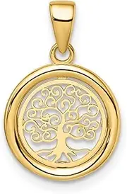 [JewelryWeb] 14ct Gold Polished Tree Of Life Circle Pendant Necklace 14x14mm Wide