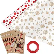 FOPINOA Christmas Tissue Paper, 30 Sheets Holiday Tissue Paper with Xmas Self Adhesive Gift Tag Stickers and Silk Ribbon for Present Boxes, Xmas Gift Wrapping Bags and Wine Bottles(19.7x19.7IN)