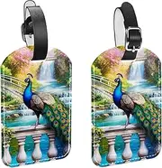 [CWAGFEQZ] 2-Pc Luggage Tags for Suitcases,Travel Tags for Luggage,Peacock Forest River Gardens