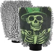 XYMZR St Patricks Day Funny Skeleton Absorbent Microfiber Car Wash Mitt, Funny Cute Anime Scratch Free for Cars Cleaning, Home Cleaning Mitts, 2 Pack, 10.24” L x 7.09” W