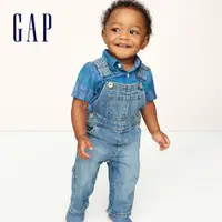 在飛比找蝦皮商城優惠-Gap 嬰兒裝 舒適方領牛仔吊帶褲-水洗靛藍色(418467