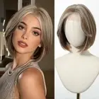 Light Brown White Highlights Human Hair Wig For Women 4X4 Lace Front Daily Wig