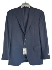 Canali Siena Crepe Weave Tonal Plaid Regular Fit Suit 40R / 34W Navy Blue Purple