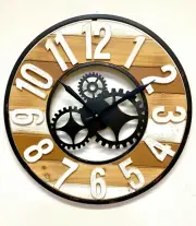 Clock : 60cm (23.5") Large Analog Metal Frame Wall Clock - Classic Wooden Panels