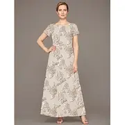 A-Line Mother of the Bride Dress Elegant Wedding Guest Luxurious Boat Neck Floor Length Chiffon Lace Short Sleeve with Ruching 2025
