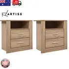 Artiss 2x Bedside Table Side Table Nightstand Storage 2 Drawer Shelf Bedroom Oak
