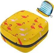 Period Bag,Sanitary Napkin Storage Bag,Flamingo on Yellow Background,Tampon Bag for Purse
