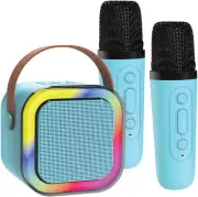 Laser Karaoke Machine 2 Wireless Microphones LED Light Effects Bluetooth Speaker
