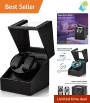 Dual Mode Automatic Watch Winder in Black Crocodile Vegan Leather - USB Powered