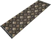 Hallway Runner Machine Washable Non Slip Hall Carpet Runner Tassel Entryway Carpet for Bathroom Bedroom Home Decor Black and Gold Mysterious Retro Flower