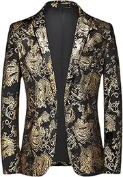 [SWJGLITTR] Mens Jacquard Suit Jacket Tuxedo Dinner Blazer Jackets Slim Fit Wedding Blazer Coats, Golden, 5X-Large