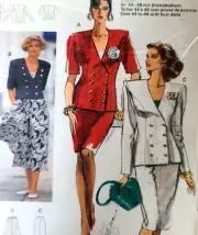 Vtg UC Burda Couture 5052 Sew Pattern Double Breast Suit Jacket Top Skirt 12-22