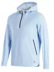 NEW MENS FOOTJOY GOLF 1/4 ZIP HYDRO LITE X HOODIE RAIN JACKET, LIGHT BLUE, LARGE