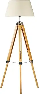 [New Oriental] Modern Tripod Floor Standing Lamp Bedroom Living Room Reading Office Light 144.5cm - Beige