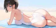 Anime oshiego back girls lying down on side beach Playmat Gaming Mat Desk