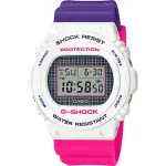 【CASIO 卡西歐】G-SHOCK 圓形格紋撞色數位腕錶/桃紫X白(DW-5700THB-7)