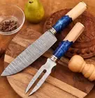 BBQ Fork And chef 2pcKnives Set Damascus Steel Blade Outdoor Camping
