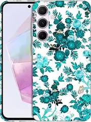 [GlamCase] for Samsung Galaxy A35 5G, Galaxy A35 Case - Floral Teal Design Printed Slim & Sleek Cute Plastic Hard Snap on Protective Designer Back Phone Case/Cover for Samsung A35 5G