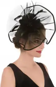 Fascinator for Women Hair Clip Hat Bowler Feather Flower Veil Wedding Party Hat