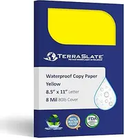 TerraSlate Paper | Yellow | 8.5" x 11" Waterproof Paper | Laser Printer Paper, Copy Machine, & Digital Press Compatible, 25 Sheets (8 MIL TerraSlate (80lb Cover))