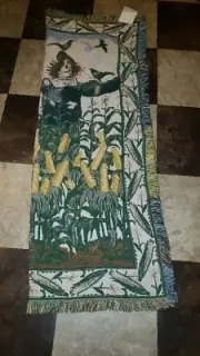 New Vintage The Rug Barn Throw Classic Wall Blanket 46” X 67” Scarecrow Fall