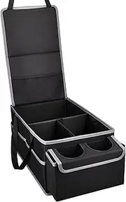 Gvblkq Car Seat Organizer, Foldable Trunk Organizer, 300D Oxford Cloth Multi-Compartment Design, Cup Holder, Ideal for Travel, Truck Bed, Grocery Storage, Camping and Outdoor Use, 48 x 24.5 x 20cm