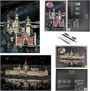 Scratch Rainbow Painting Art Paper,Scratch Art Crafts Set for Adults&Kids,Scratch Painting DIY Creative Gift with 4 Tools,16''x11''(Neuschwanstein Castle&Budapest)