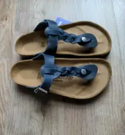 Birkenstock Braided Oiled Blue Leather Gizeh Sandals EU 37 Womens 6-6.5 Navy