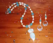 Aqua Terra Jasper Pendant Sunstone Frosted Sea Glass Beads Earrings Unique Set
