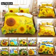 a2333 Bed Sheets Floral Quilt Cover Sunflower Duvet Cover Bedding Set with Pillowcase Double Beds3-Piece Bedding Set (1 Duvet Cover + 2 Pillow Sh