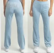 Juicy Couture Big Bling Velour Tracksuit Pants Frosted Light Blue Y2K NWT Large