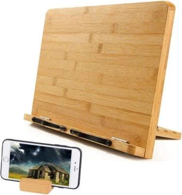 Extra Large Bamboo Book Stand, Foldable Reading Rest Cookbook Holder with Page H