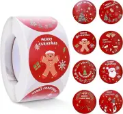 50 MERRY CHRISTMAS ROUND STICKERS LABELS red santa tree stocking gift envelope