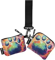 [XYMZR] Mini Zip Around Wristlet keychain Wallet Bear Paw Colorful for Women Personalized Pattern Detachable Dual Pouch Wristlet Portable Wallet Phone Coin Purse, Multi-colored, One Size