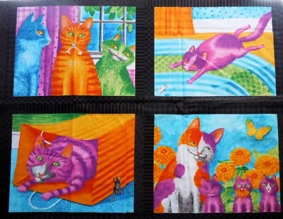 Moda Fabrics Cotton Panel "Prisma Cats" Pattern No. 23110 Quilting Wall Hanging