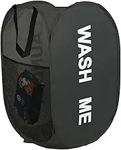 Mesh Laundry Portable Pop Up Hamper Wide Opening Dirty Clothes Storage Box Size 36x58cm Dorm Travel Items Laundry Basket(Black)