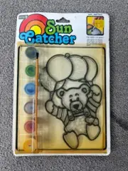 NOS Craft House Suncatcher Craft Kit "Teddy Bear" Balloons Colorful Kids VTG