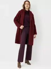 NWT $258 Ann Taylor Sherpa Cocoon Coat Plum Rose Sz S