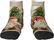 [JEJEA] Xmas Tree Ball Stars print Men's Athletic Cushioned Crew Socks Crew Training Athletic Socks Men and Women for Sports